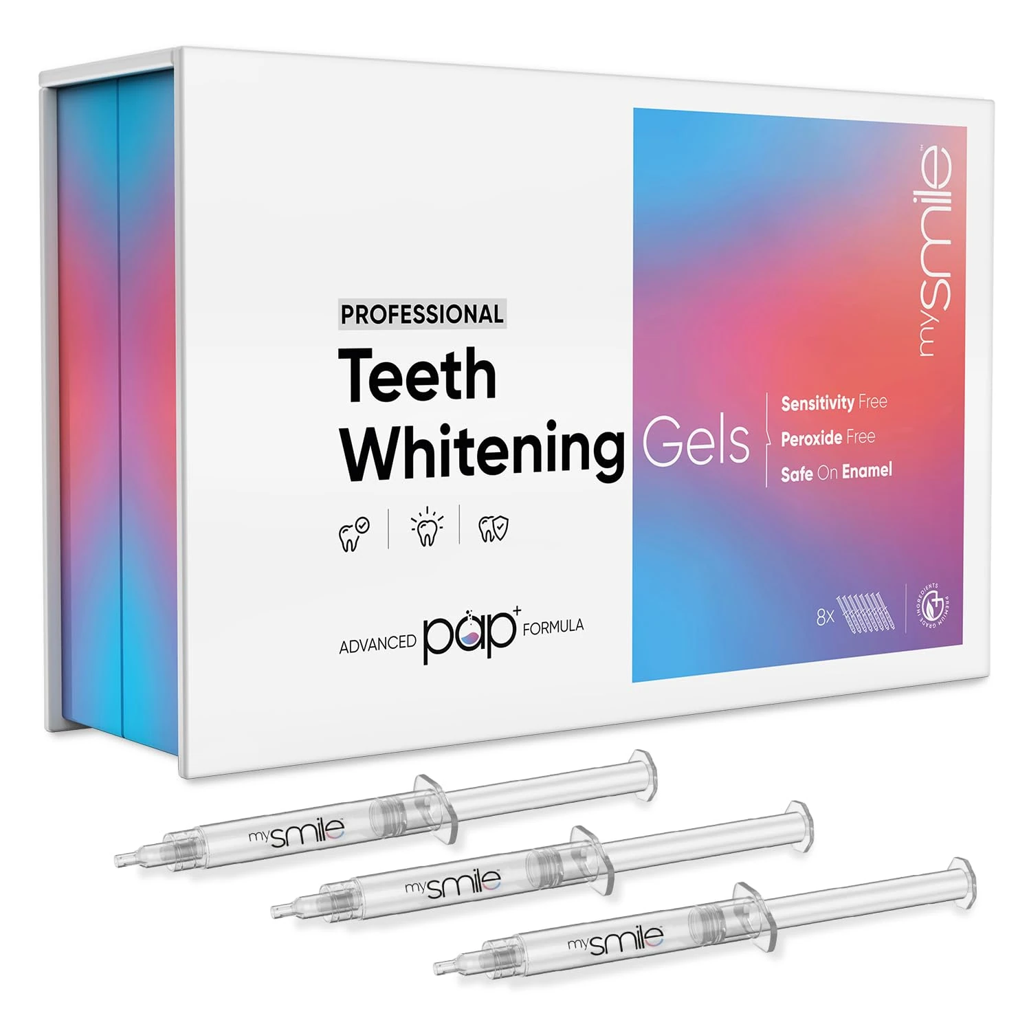 New & Upgraded mysmile Teeth Whitening Gels 8 Refills - Sensitivity & Peroxide-Free - Pap+ Teeth Whitening Gel -Enamel-Safe Syringes - Vegan stain remover gel with chamomile not Teeth whitening strips