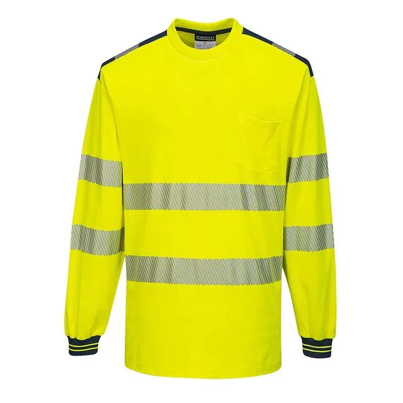 Portwest T185 PW3 Hi-Vis Cotton Comfort T-Shirt Long Sleeve Ribbed Cuffs