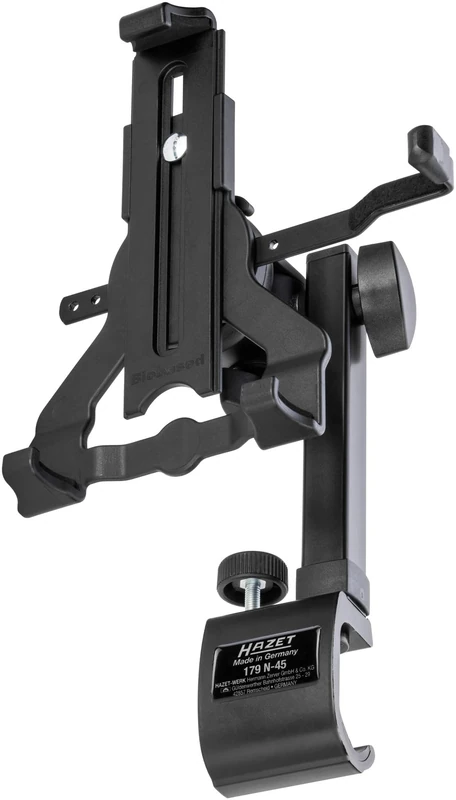 HAZET Tablet holder 179N-45 | Secure clamping mechanism works for all standard tablet/PC models with a size between 120 and 222 mm | Fixing the holder with clamping screw