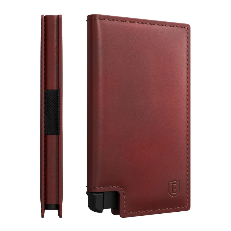 Ekster Parliament Leather Card Holder Wallet | Smart RFID Wallet for Men | Minimalist & Slim Wallet with Quick Card Access Metal Card Holder (Merlot Red)