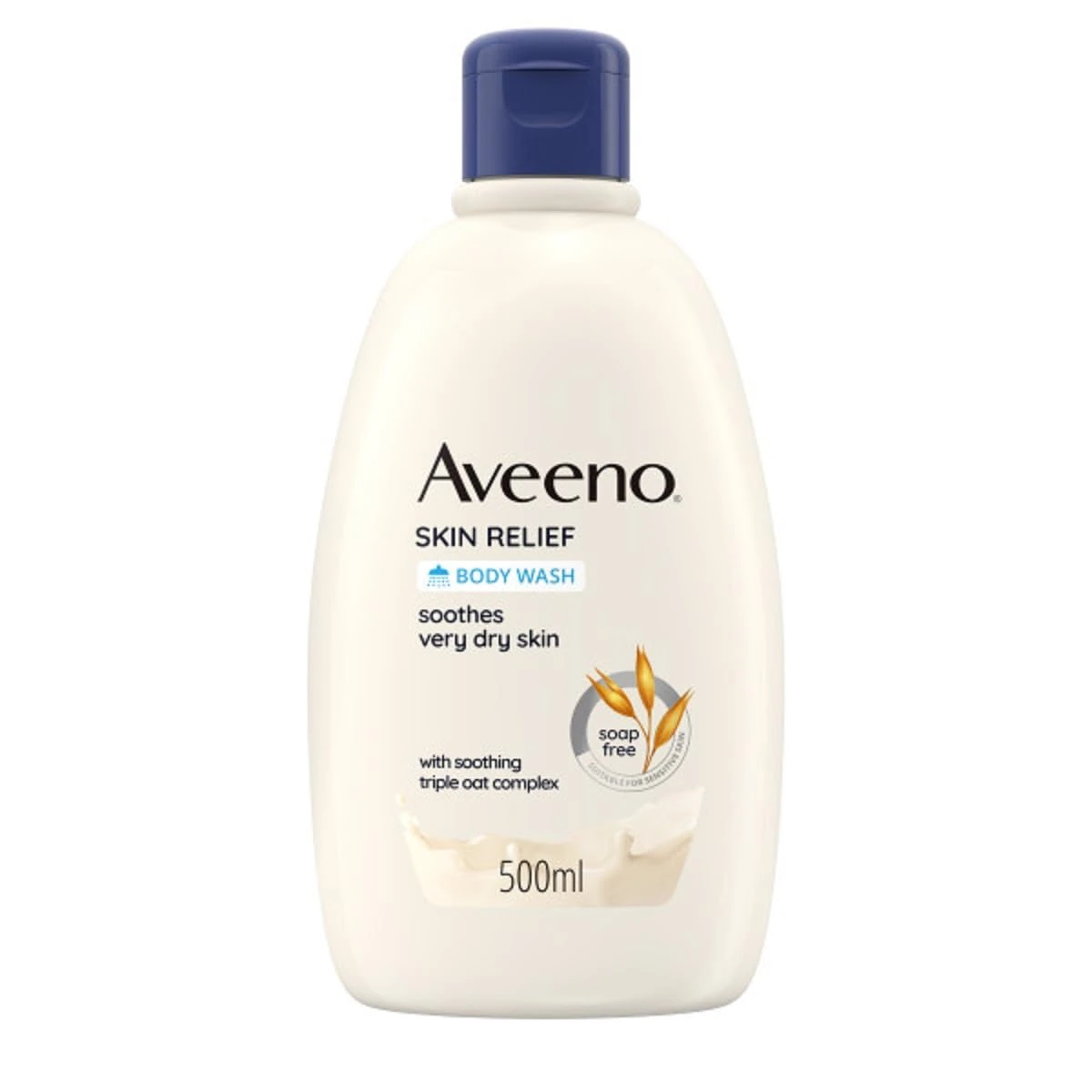 Aveeno Skin Relief Moisturising Body Wash (1x 500ml), Gentle Cleansing Wash with Soothing Triple Oat Complex, Soap-Free, Unscented for Sensitive and Very Dry Skin