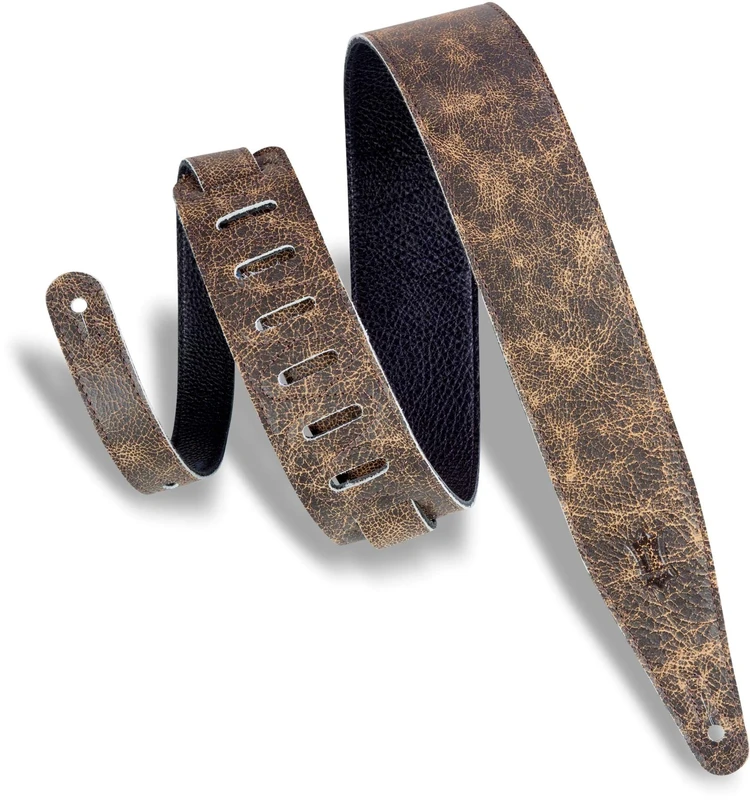 Levy's Leathers 2.5" Garment Leather Guitar Strap Distressed Design; Brown MG317BOG-BRN