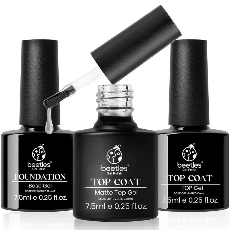 Beetles Gel Nail Polish Set - Matte Top Coat, High Gloss Top Coat, Base Coat & UV LED Lamp - No Wipe, Long Lasting, Soak Off, Nail Art Manicure Kit