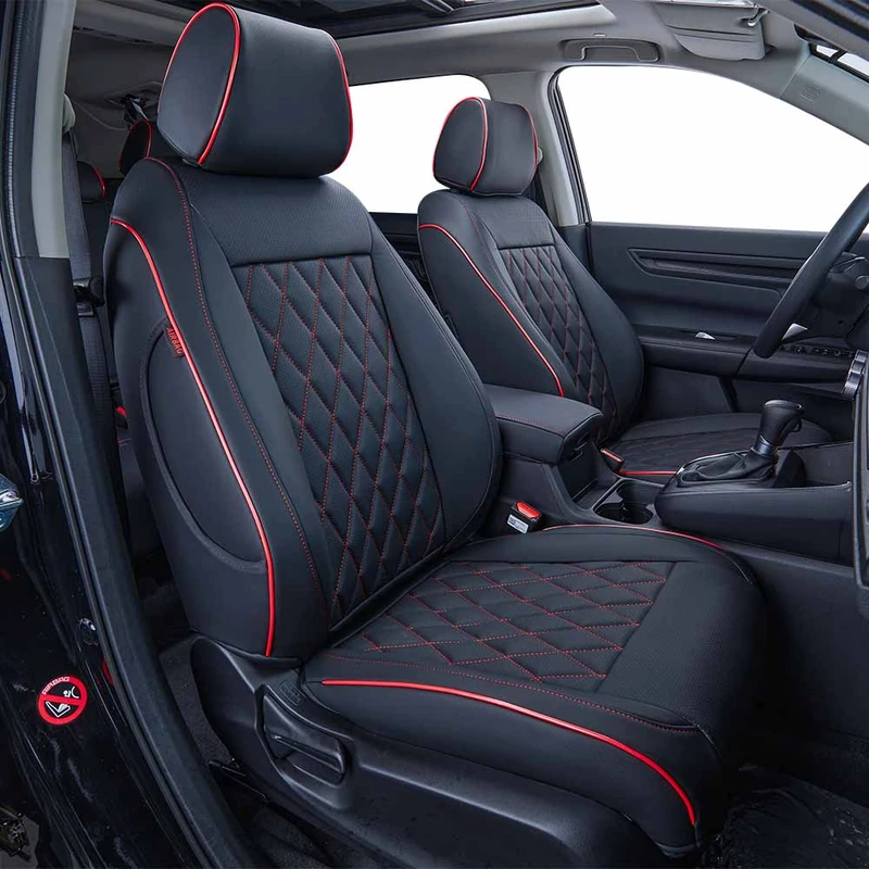EKR Lingyue Full Coverage Leatherette Custom Exact Fit Full Set Car Seat Cover, Front&Rear Seat Cover For Crv 2017 2018 2019, Airbag Compatible, Black/Brown Color