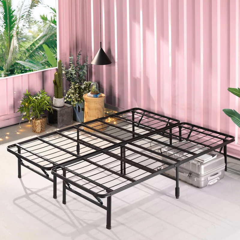 Zinus Shawn SmartBase Folding Guest Bed Frame Double (135 x 190 cm) – Space Saving with Underbed Storage, No Assembly – Black