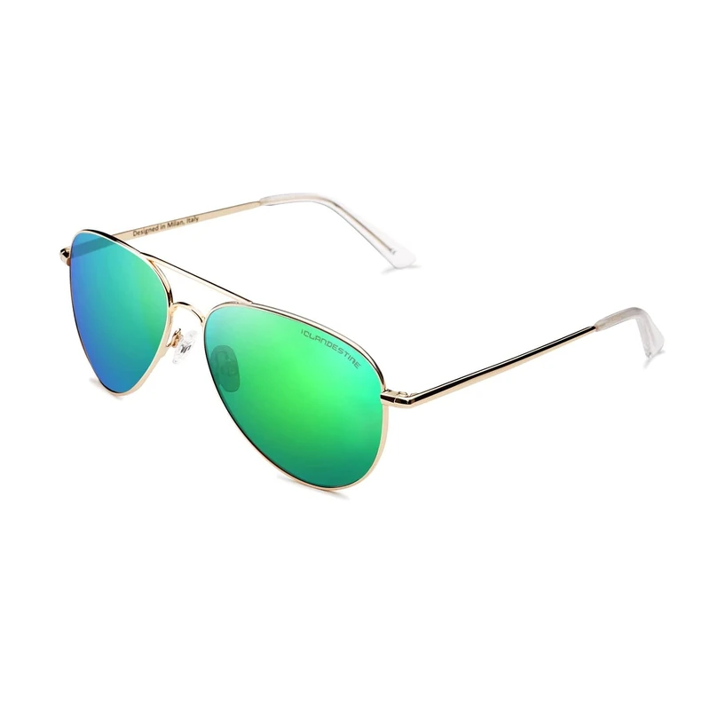 CLANDESTINE - Sunglasses A10 Gold Green - Nylon Mirrored Lenses and Stainless Steel Frame - Sunglasses for Men and Women - With Smart Vision Technology - More Sharpness and Less Glare