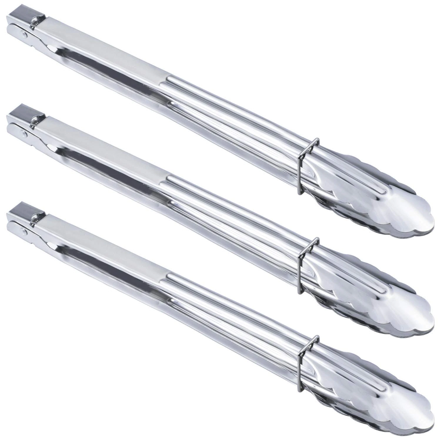 HINMAY 14 Inch Stainless Steel Locking Kitchen Tongs Extra Long Sturdy Heavy Duty Tongs Set for Cooking Grilling and Barbecue BBQ (14-Inch 3 Pieces)