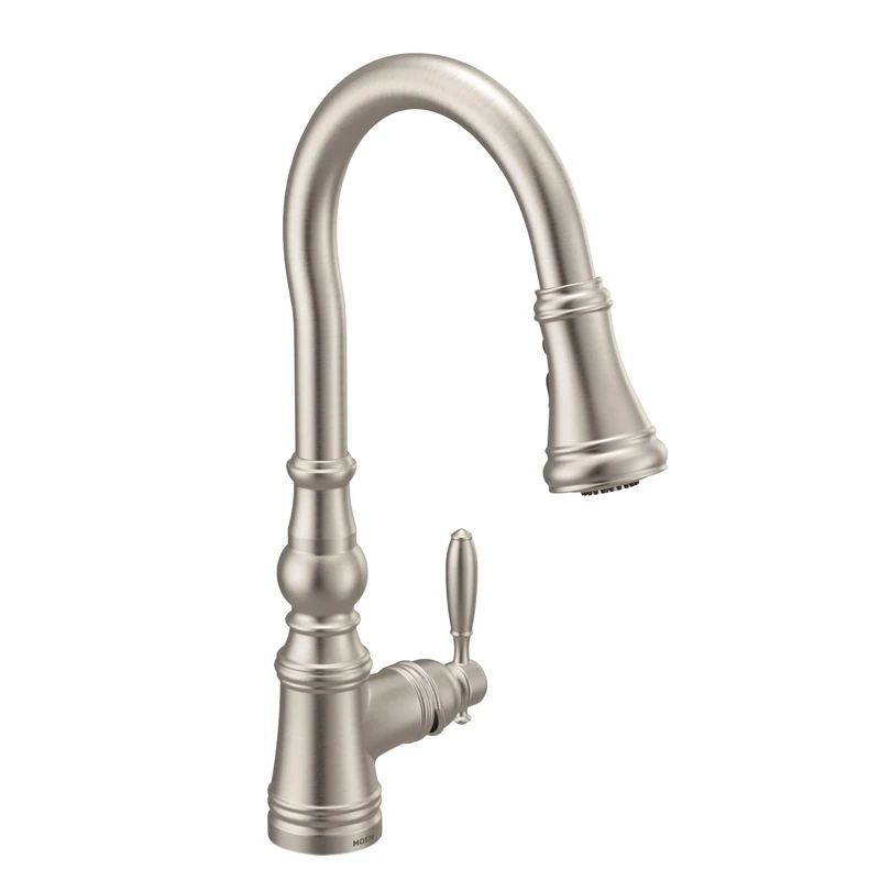 Moen S73004SRS Weymouth One-Handle Traditional Pulldown Kitchen Faucet with Power Boost, Spot Resist Stainless