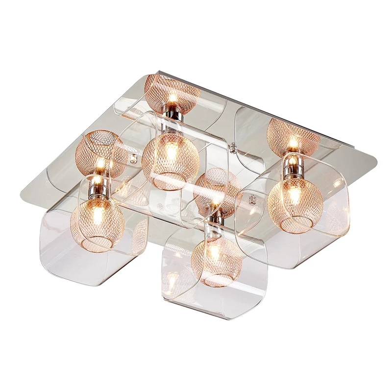 HARPER LIVING Semi-Flush Ceiling Light, Decorative Inner mesh in Copper, Ideal for Living Room, Bedroom, Kitchen, Hallway (4-Light Ceiling Light)