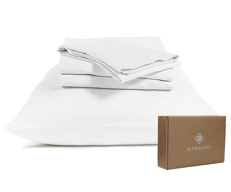 BIOWEAVES 100% Organic Cotton Sheets, 300 Thread Count 4-Piece GOTS Certified Bed Sheet Set Fits Mattress Upto 17" Deep Pocket, Soft & Silky Sateen Weave (California King, White)
