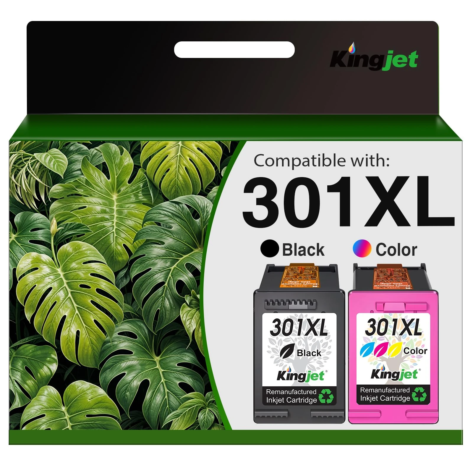 KINGJET 301 Ink Cartridges Combo Pack 301XL Ink Cartridges Black and Colour Remanufactured for HP 301 XL for Envy 4500 5530 5532 4502 4507 DeskJet 2540 2050 1050 OfficeJet 2620 2622 4630 4632