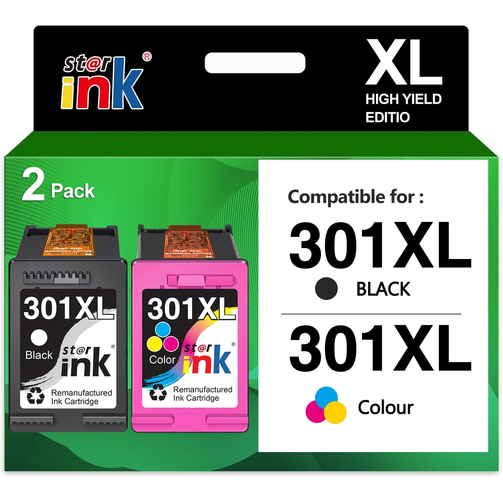 starink 301XL Remanufactured for HP 301 Ink Cartridges Black and Colour Compatible with HPEnvy 5530 4500 5532 4504 4507 DeskJet 1000 1050 2540 3050 OfficeJet 2620 2622 4630 4632