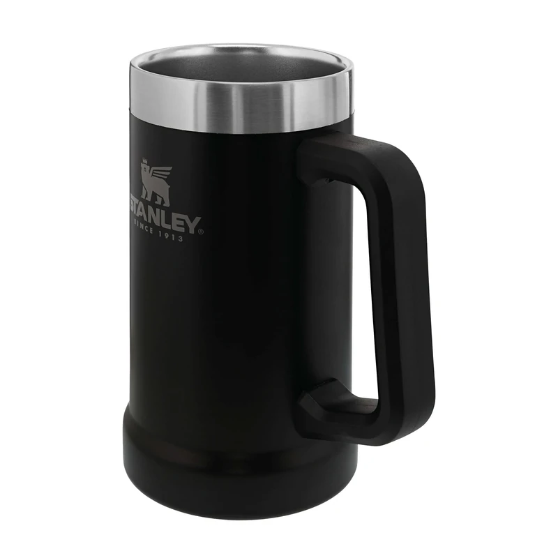 STANLEY 1913 Adventure Vacuum Beer Stein 0.7L - Travel Mug Keeps Drinks Cold for 7 Hours - Stainless Steel Thermal Cup with Handle - Dishwasher Safe - Matte Black