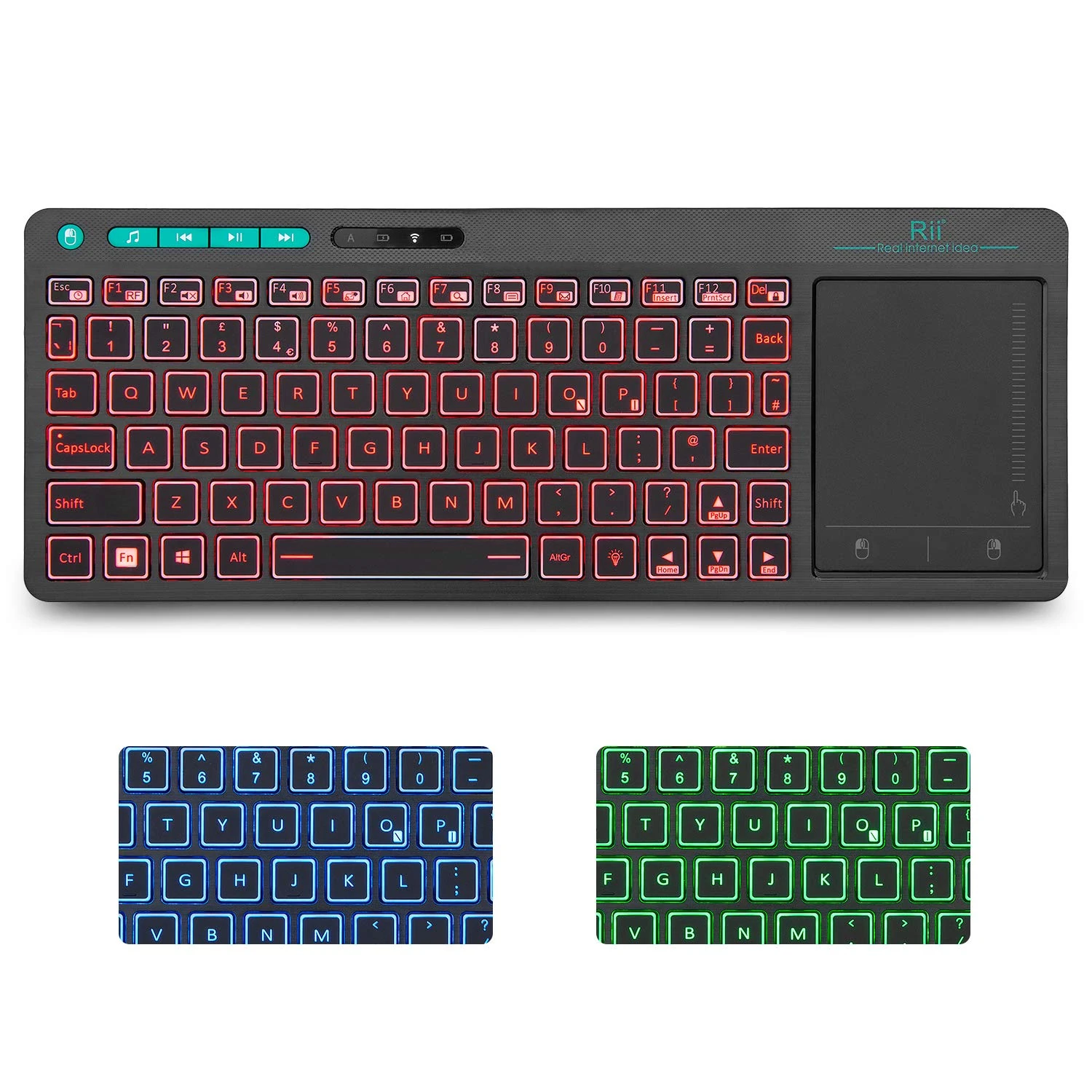 Rii K18 Plus 2.4G Wireless Keyboard with Touch Pad Multimdeia RGB Backlit Keyboard Compatible with PC Laptop Linux Fire Stick Windows 2000 XP Vista 7 8 10 UK layout