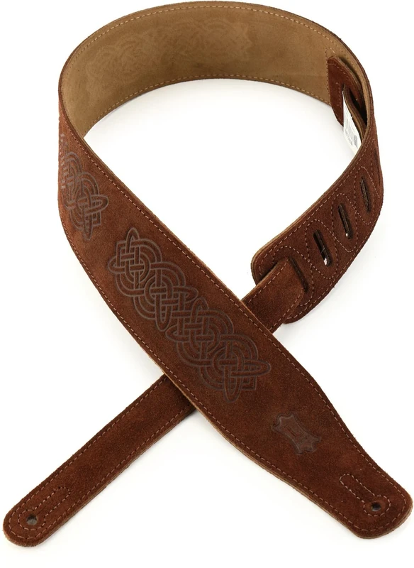 Levy's Leathers 2.5" Suede Leather Guitar Strap Celtic Knot Emboss Design; Brown MS26CK-BRN