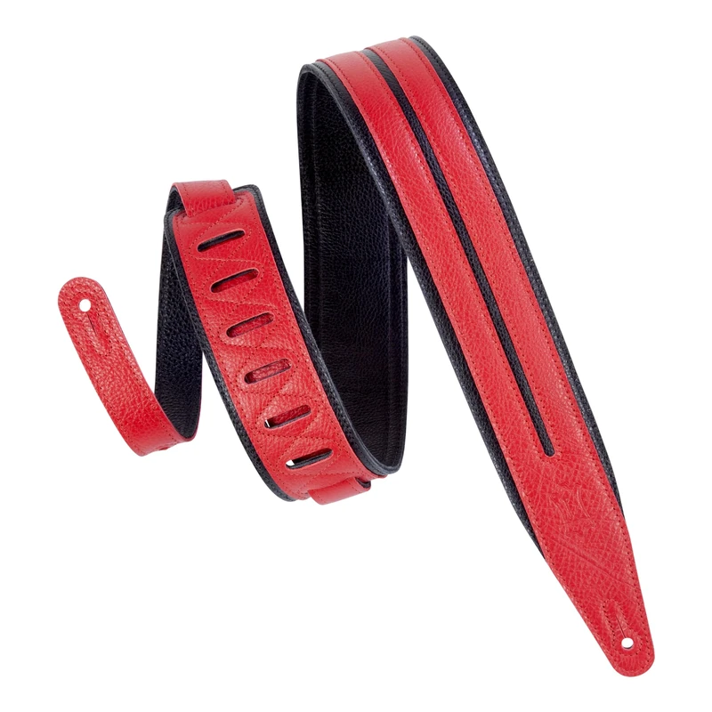 Levy's Leathers 2.5" Garment Leather Guitar Strap Double Racing Stripe Design; Red and Black (MG317DRS-BLK_RED)