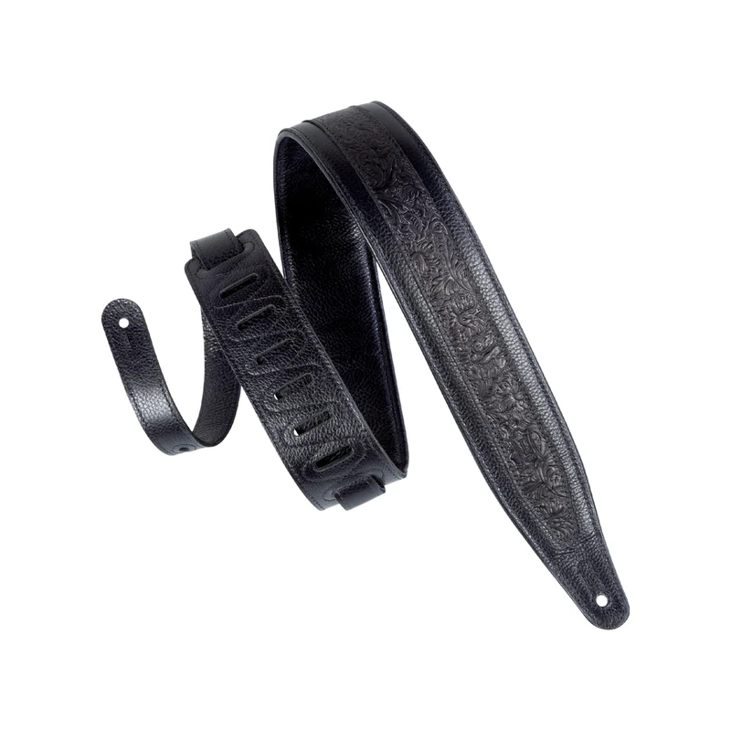 Levy's Leathers 2.5" Garment Leather Guitar Strap Florentine Emboss Design; Black (M317FG-BLK)