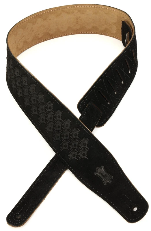Levy's Leathers 2.5" Suede Leather Guitar Strap Dandelion Emboss Design; Black (MS26DE-BLK)