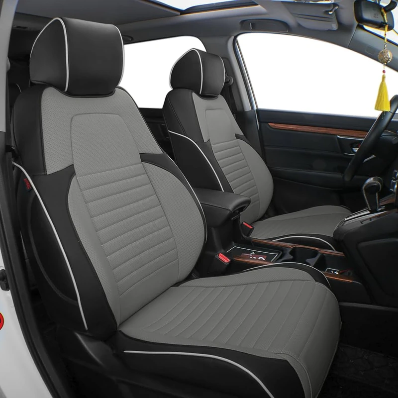 EKR Lingyue Full Coverage Leatherette Custom Exact Fit Full Set Car Seat Cover, Front&Rear Seat Cover for CRV 2016 2017 2018 2019, Airbag Compatible, Black/Grey Color