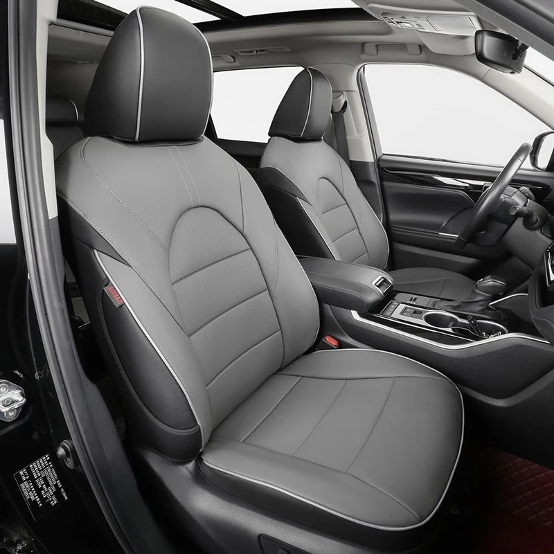 Lingyue Full Coverage Leatherette Custom Exact Fit Full Set Three Rows Car Seat Cove for Toyota Highlander 2014 2015 2016 2017 2018 2019, Airbag Compatible, Black/Red Color