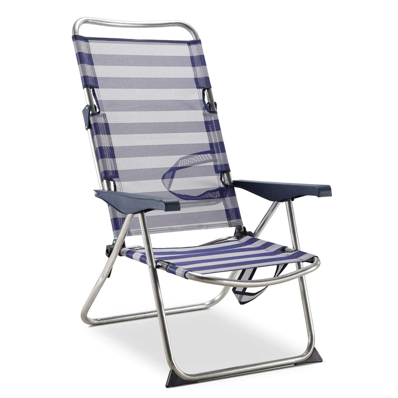 Solenny Folding Beach Chair - 4 Positions Blue and White