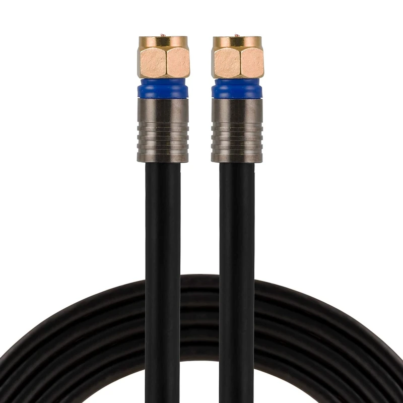 GE RG6 Coaxial Cable, 100 ft. F-Type Connectors, Quad Shielded Coax Cable, 3 GHz Digital, In-Wall Rated, Ideal for TV Antenna, DVR, VCR, Satellite, Cable Box, Home Theater, Black, 34842