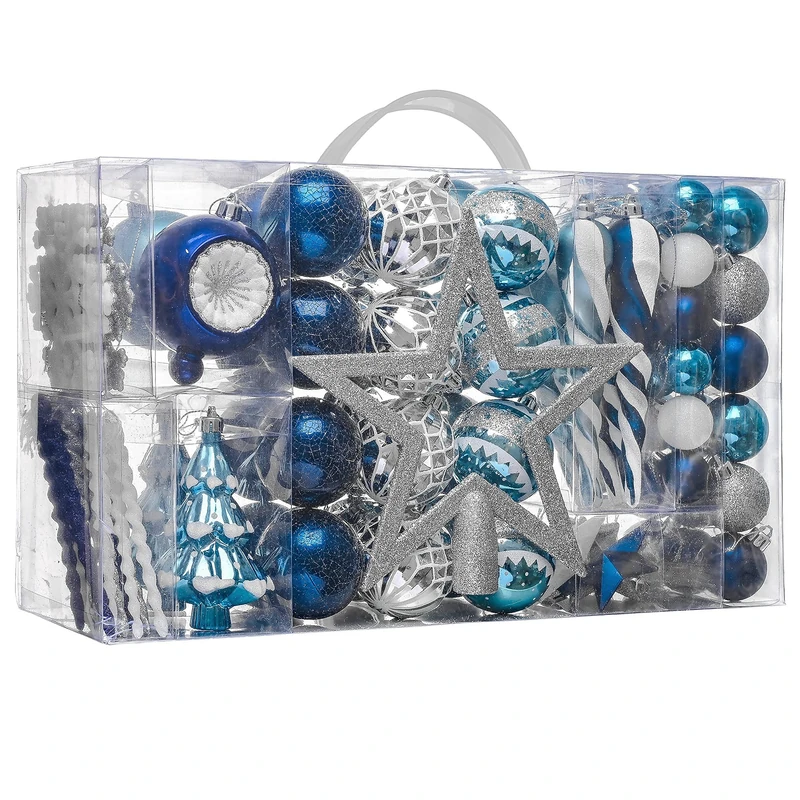 Valery Madelyn Christmas Ornaments Set, 100ct Navy Blue and Silver Shatterproof Christmas Tree Decorations Ball Ornaments Bulk, Winter Wonderland Hanging Ornaments for Xmas Trees Holiday Decor
