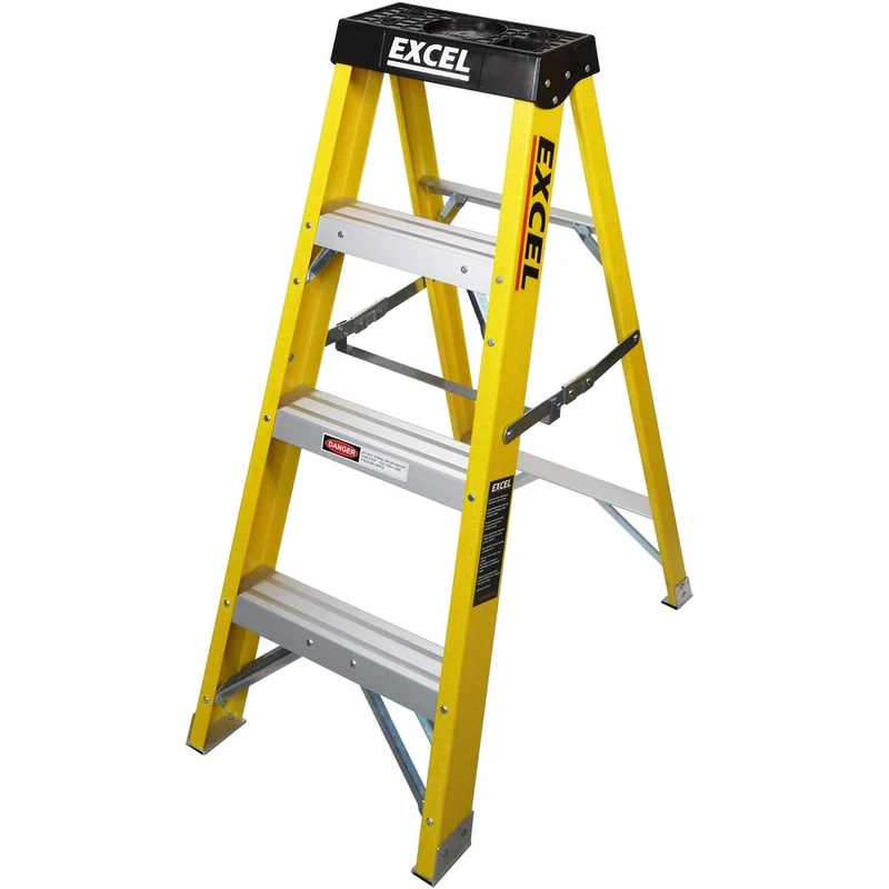 Excel Electricians Fibreglass StepLadder 3 Tread 1.03m Heavy Duty - Heavy Duty 3 Treads ladder, foldable ladder, folding stepladder, lightweight stepladder, fibreglass stepladder