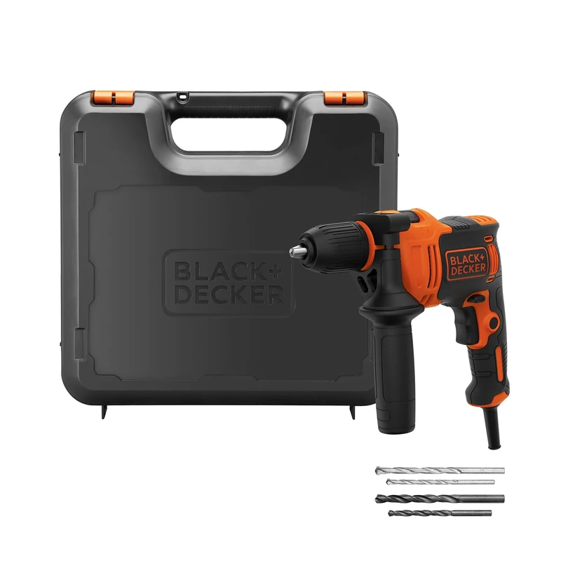 BLACK+DECKER 710W High Performance, 0-2800 RPM Corded Hammer Drill, with 4 Drill Bits and Kitbox, BEH710K-GB