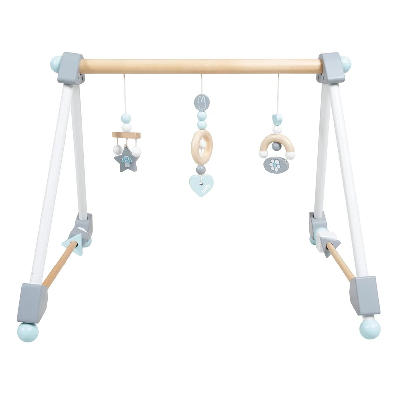 roba Wooden Baby Play Arch miffy® - Activity Center with 3 Pendants and Rotating Shapes - Play Gym for Sensory Development - Natural / Pastel Colors
