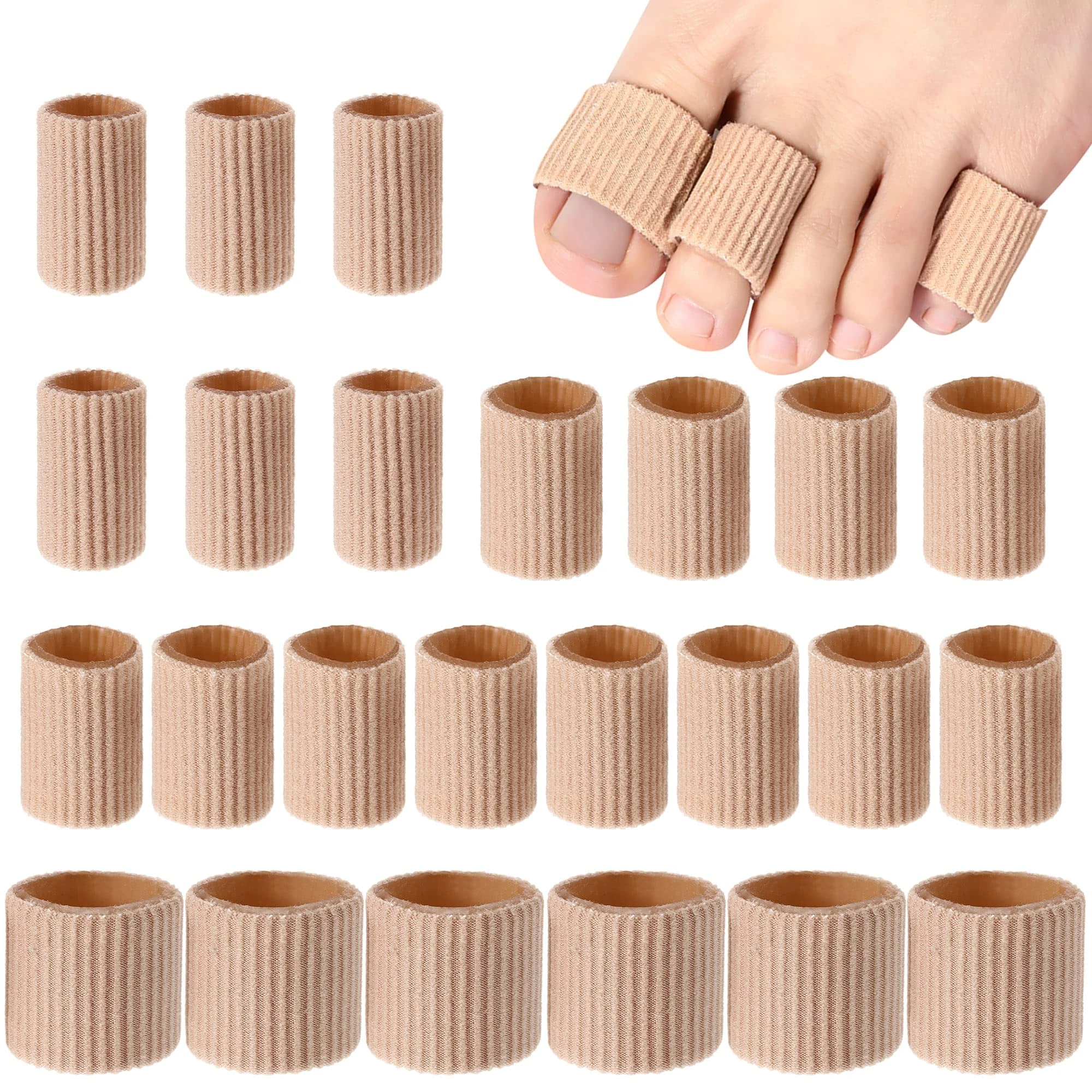 Blulu 24 Pieces Toe Tubes 0.98 Inches Cushion Tube Corn Pads for Toes Sleeves Soft Gel Protectors for Cushions Corns Blisters Calluses 3 Size