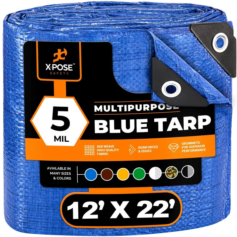 Better Blue Poly Tarp 12' x 22' - Multipurpose Protective Cover - Lightweight, Durable, Waterproof, Weather Proof - 5 Mil Thick Polyethylene - by Xpose Safety