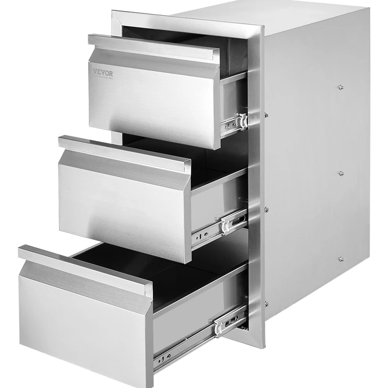 Mophorn Outdoor Kitchen Drawers 14.7" W x 25.4" H x 18.7" D, Box Frame Style Flush Mount BBQ Drawers with Stainless Steel Handle, BBQ Island Drawers for Outdoor Kitchens or Patio Grill Station