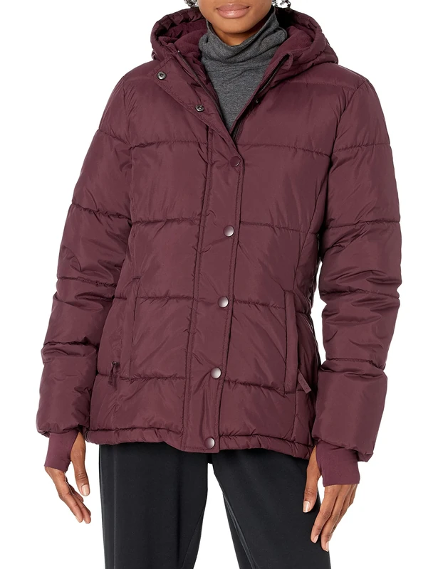 Amazon Essentials Women's Heavyweight Quilted Long-Sleeved Hooded Puffer Jacket (Available in Plus Size), Burgundy, L - Image 1