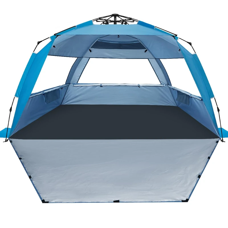 WhiteFang Deluxe XL Pop Up Beach Tent Sun Shade Shelter for 3-4 Person, UV Protection, Extendable Floor with 3 Ventilating Windows Plus Carrying Bag, Stakes, and Guy Lines - Image 1