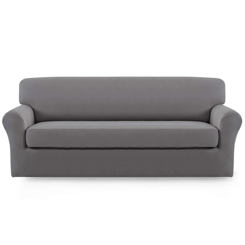 Easy-Going 2 Pieces Microfiber Stretch Sofa Slipcover – Spandex Soft Fitted Sofa Couch Cover, Washable Furniture Protector with Elastic Bottom Kids,Pet (Sofa, Light Gray)