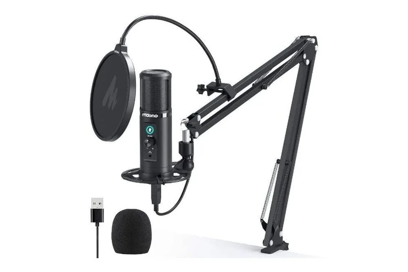 Maono AU-PM422 USB Microphone with Touch Mute Panel and Mic Gain Knob, Zero Latency Monitoring 192KHZ/24BIT Professional Cardioid Condenser Mic for Laptop, PC, Recording, Podcasting, Gaming, YouTube