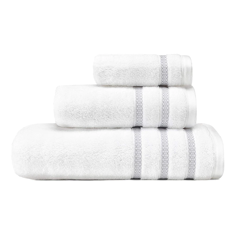 Vera Wang | 100% Cotton Soft and Plush Modern Dobby Design, Absorbent Fade Resistant and Low Lint Bath Towel Set, Textured Trellis Grey, 3-Piece - Image 1