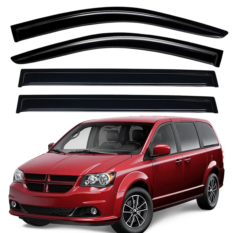 Lightronic WV94251 Tape-on Side Window Visor Deflector Rain Guard, Dark Smoke Shatterproof, 4 PCS Set for 2008-2018 Dodge Grand Caravan & for 2008-2016 Chrysler Town & Country