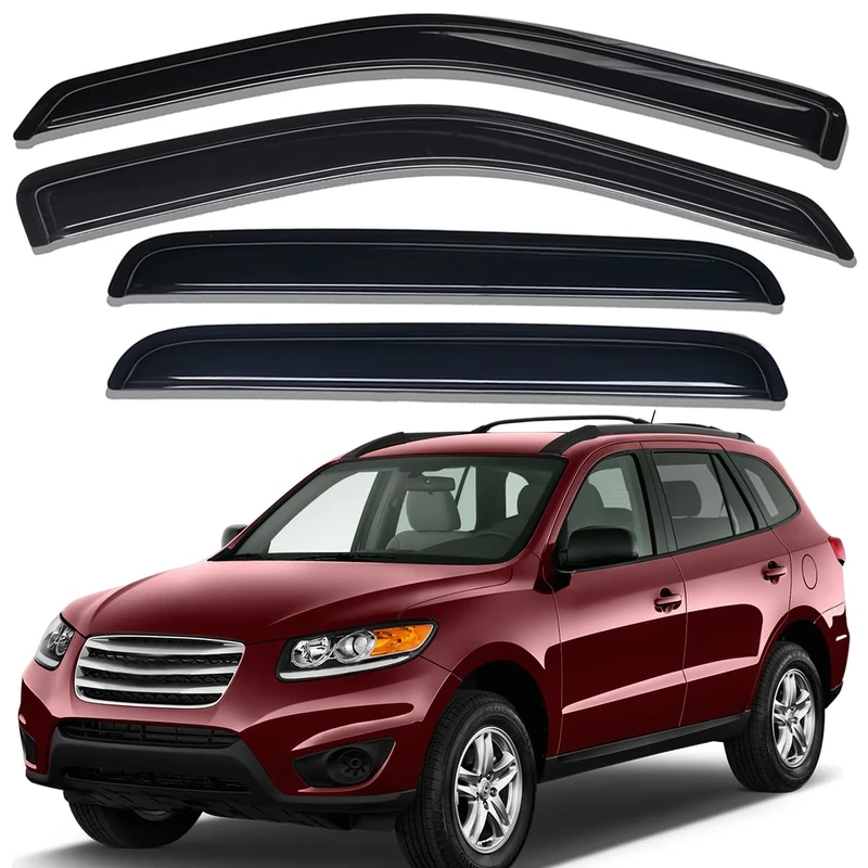 Lightronic WV94253 Outside-Mount Side Window Visor Deflector Rain Guard, Dark Smoke, 4-Pieces Set, Fits 2007-2012 Hyundai Santa Fe