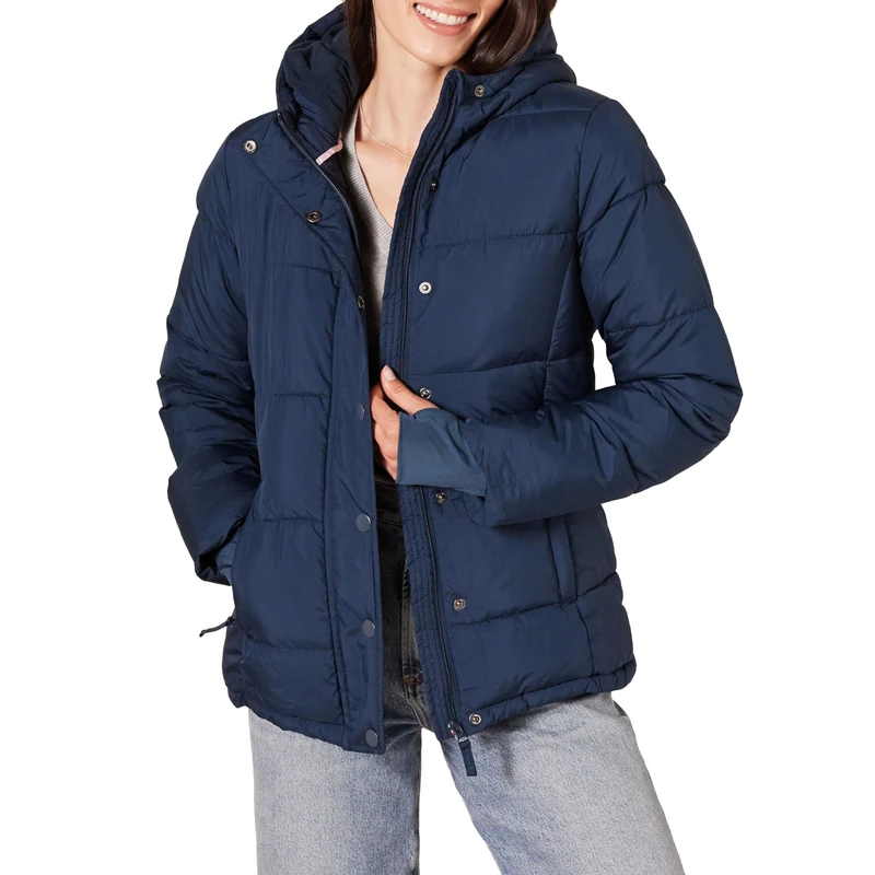 Amazon Essentials Women's Heavyweight Quilted Long-Sleeved Hooded Puffer Coat (Available in Plus Size), Navy, M