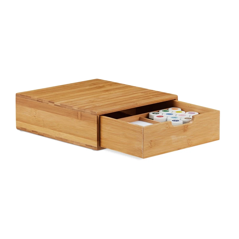 Relaxdays Bamboo Drawer Box, Desk Organiser, Natural Look, Office Stacking Aid, HWD 10 x 29.5 x 30 cm, Natural