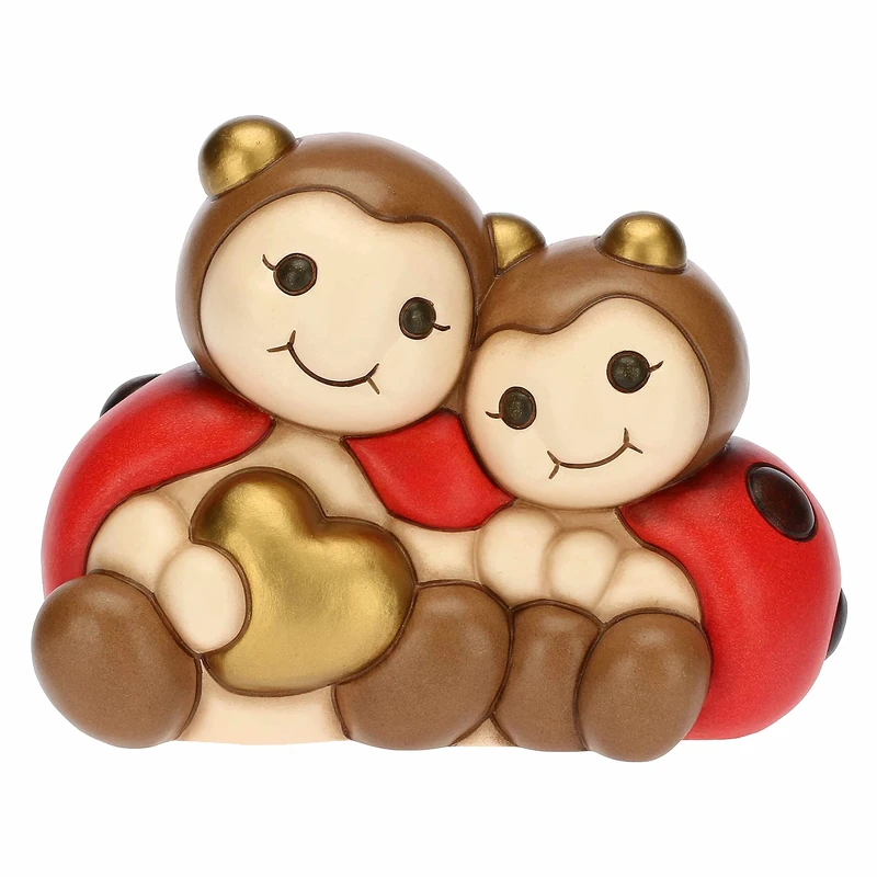 THUN, Hand Decorated Ceramic Party Favour with Pair of Ladybugs with Heart, Love Symbol and Lucky Charm, Wedding Favors Line, 12 x 11.5 x 16.3 cm h