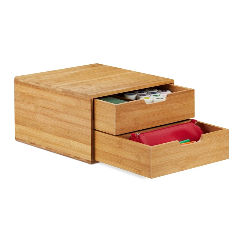 Relaxdays Bamboo Drawer Box, Desk Organiser, Natural Look, Office Stacking Aid, HWD 18 x 30 x 31 cm, Natural