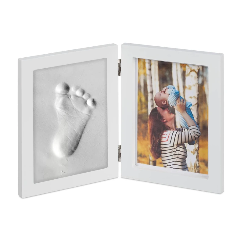 Relaxdays Baby Picture Frame, with Plaster Cast, Set for Hand- or Footprint, DIY Framed Keepsake, Gift Idea, White - Image 1