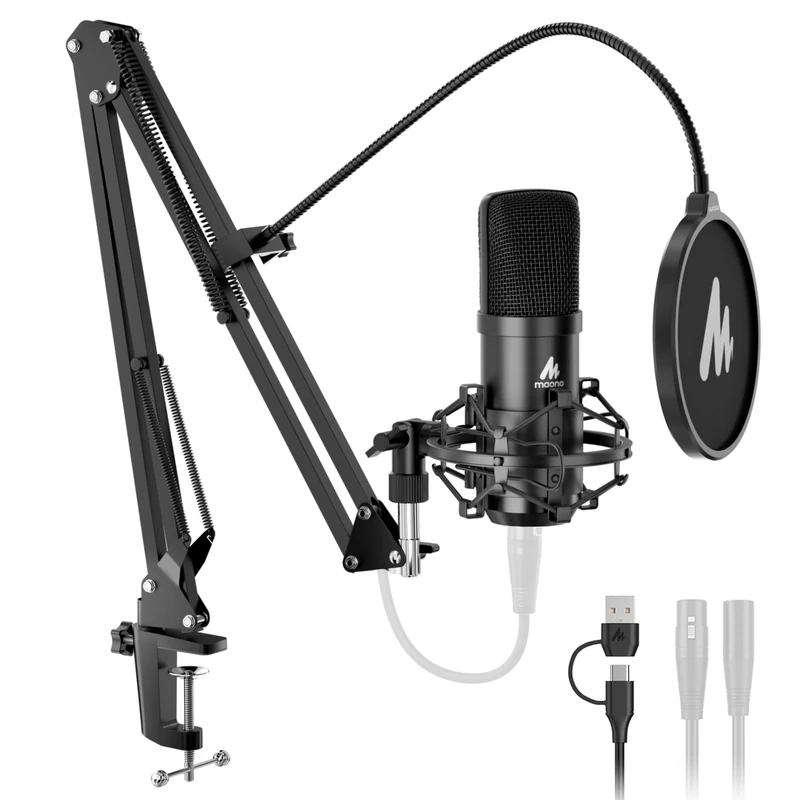 MAONO XLR/USB PC Microphone - 192kHz/24Bit Studio Sound, Noise Reduction, Mute Button, Metal Body Kit. USB Plug&Play for Gaming/Streaming, XLR for Podcasting/Content Creation, Condenser Mic A04 Gen2