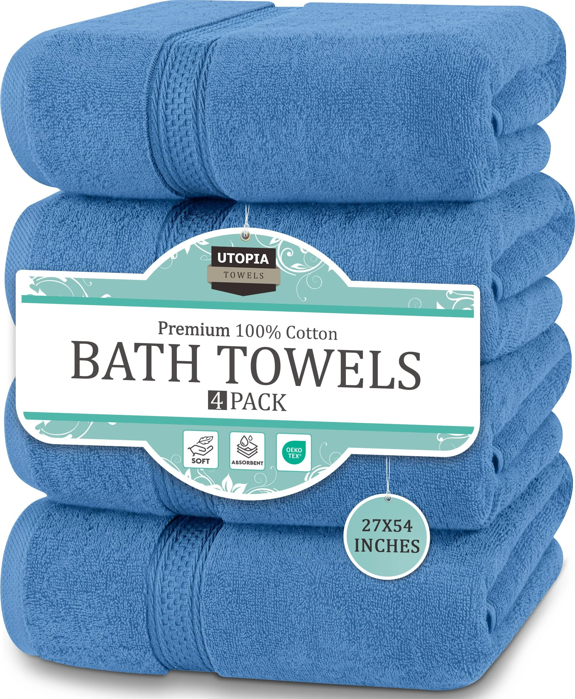 Utopia Towels - 4 Piece Bath Towels Set (69 x 137 CM) - Premium 100% Ring Spun Cotton - Quick Dry, Highly Absorbent, Soft Feel Towels, Perfect for Daily Use (Electric Blue)
