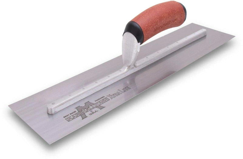 MARSHALLTOWN MXS73DCH Finishing Trowel – 14" x 4¾" High Carbon Steel Blade, Curved DuraCork® Handle, Lightweight Xtralite® Mounting – Smooth Concrete Finishing - Image 1