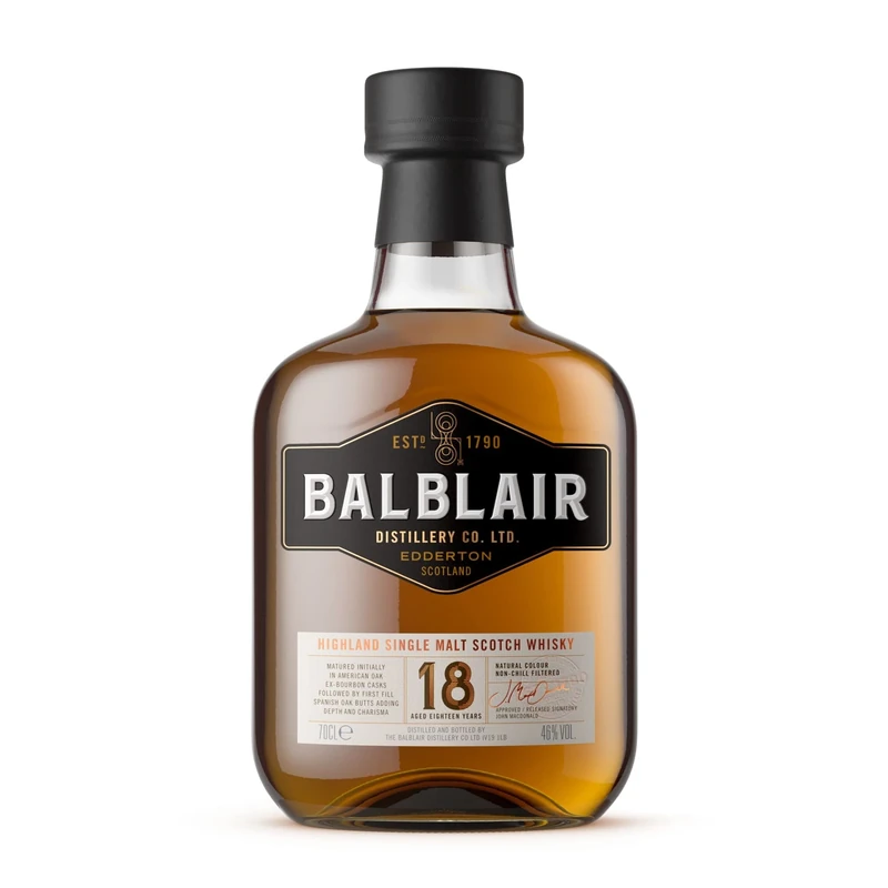 Balblair 18 Year Old Highland Single Malt Scotch Whisky, 46% ABV, 70cl, Matured in Ex-Bourbon & First-Fill Spanish Oak Casks, Rich & Velvety with Toffee, Spice & Oak Notes