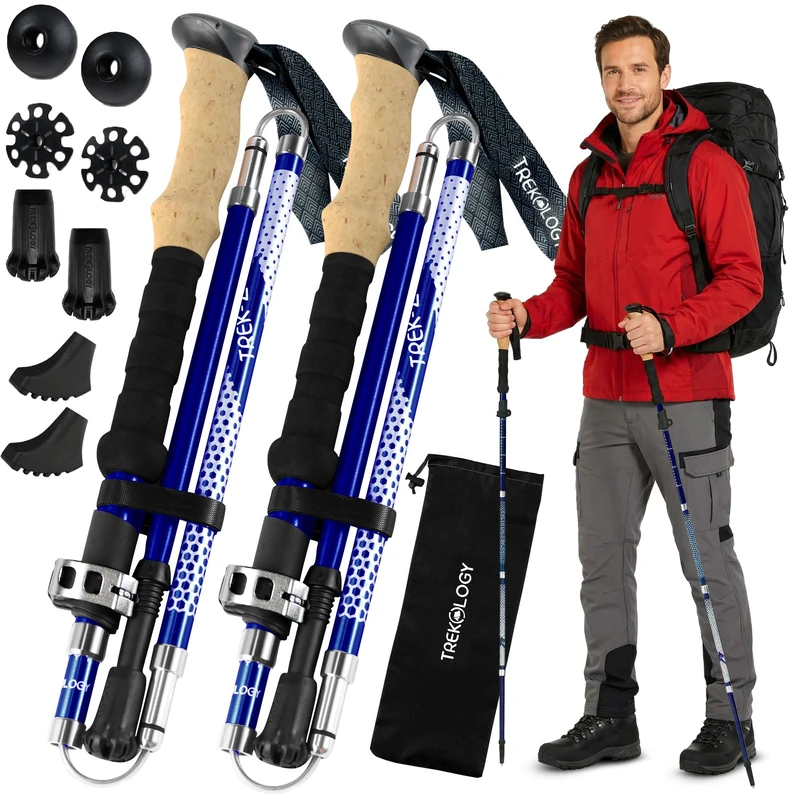 Trekology TREK-Z Collapsible Tri-fold Trekking Pole/Hiking Poles - Adjustable Lightweight Aluminum Walking Sticks, Portable Trail Cane with Foam Grip for Walking, Senior Trekking, Hike, Backpacking